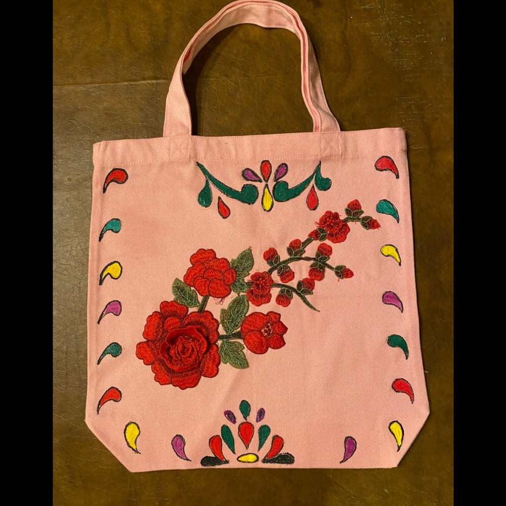 TOTE BAG:Pink,hand painted.